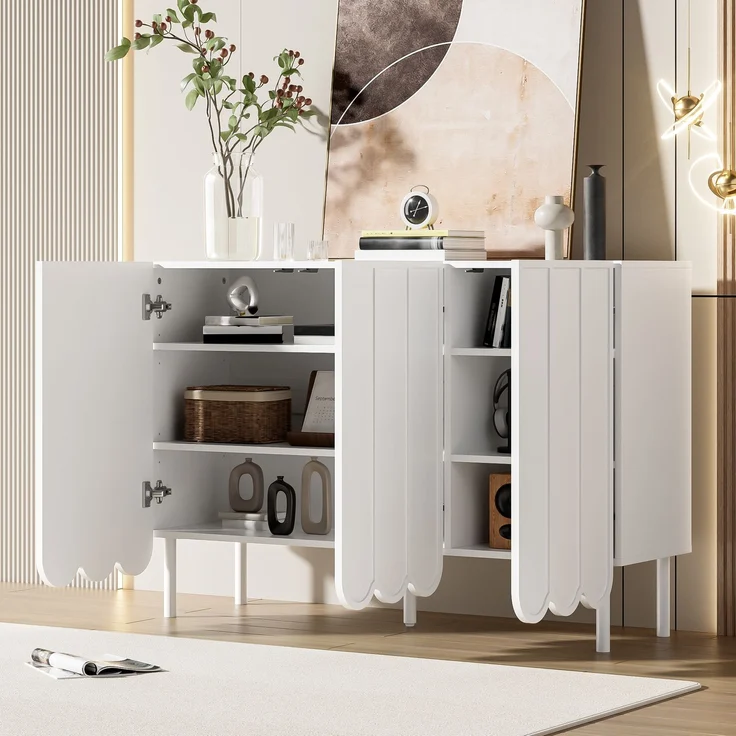DESVIAE Sideboard mit Rebound-Türen und verstellbaren Böden 120x80x35 cm MDF Weiß – Bild 2
