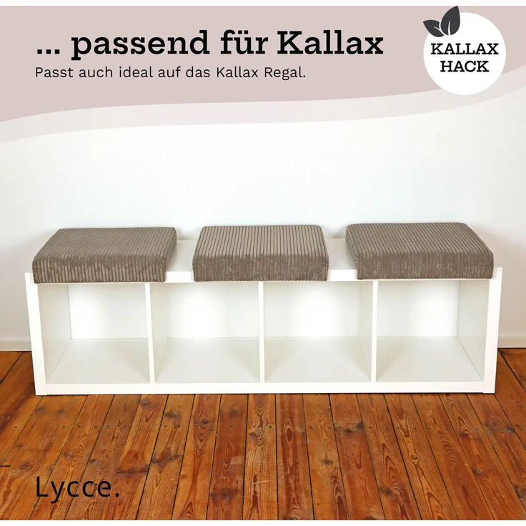 Lycce Bankauflage Klemmkissen mit Leiste - Cord, Polsterung, rutschfest Taupe 8x40x38cm – Bild 9