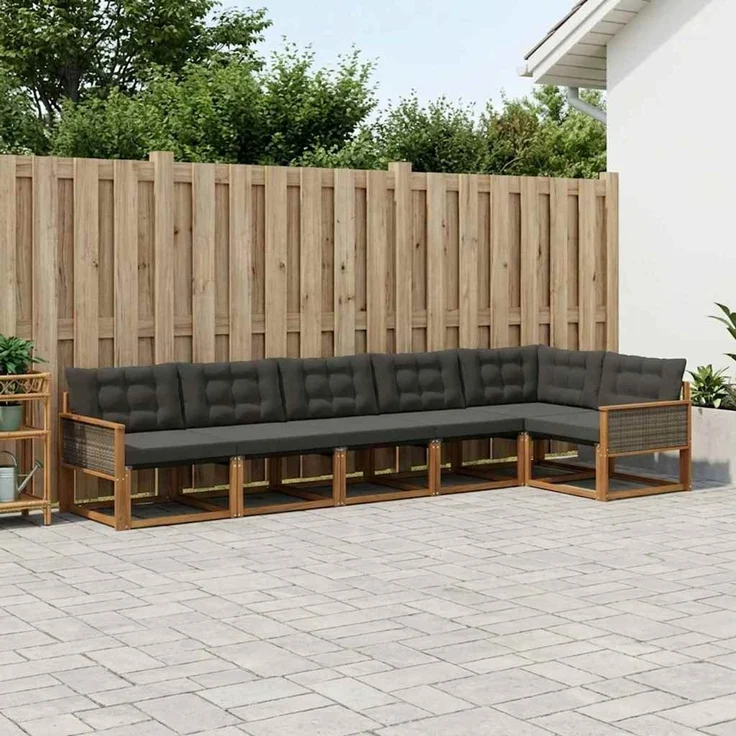 vidaXL Outdoor-Sofagarnitur 6 stk. 6-Sitzer Natur und Schwarz 3381452 – Bild 1