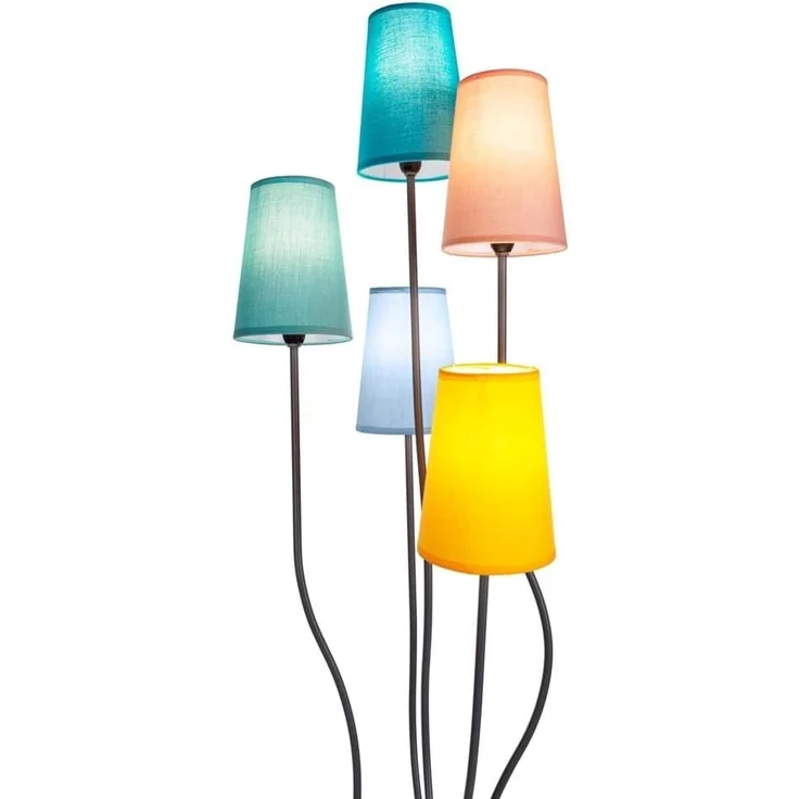 näve Stehlampe Colora, ohne Leuchtmittel, 5flg, E14. Textilschirme je 1x gelb, rose, blau, türkis, oliv – Bild 4