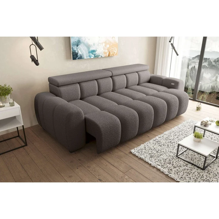 99rooms Alessio Bigsofa Boucle-Stoff ABRIAMO Braun mit Sitztiefenverstellung – Bild 3