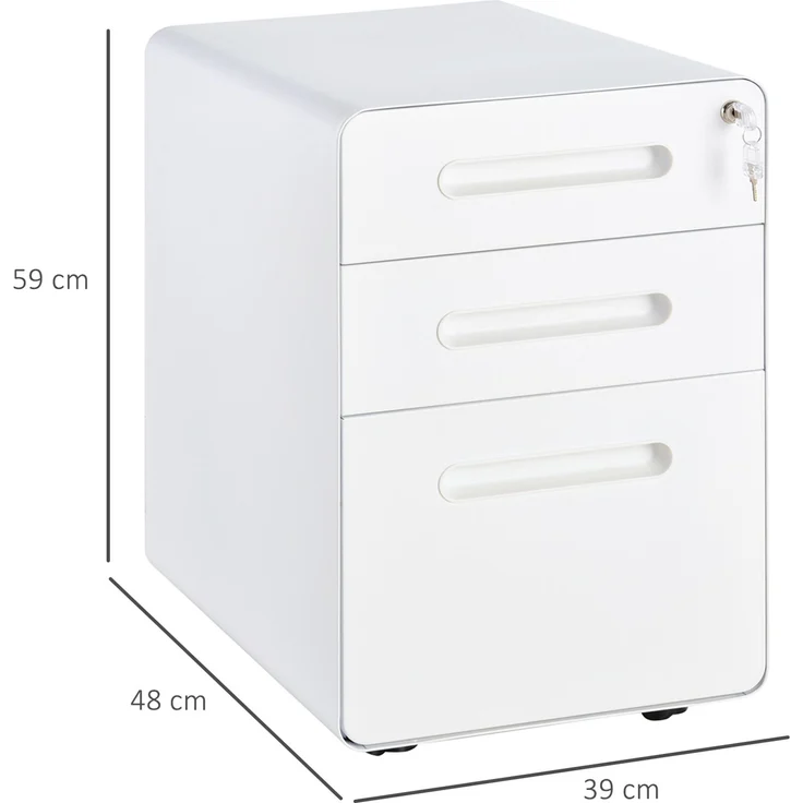 Rollcontainer Aktenschrank Bürocontainer mit 3 Schubladen, Stahl, Weiß, 39x48x59cm--Weiß--39x48x59cm--YOUDENOVA – Bild 3