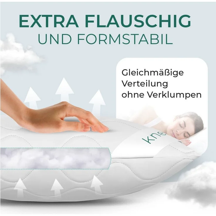 KNERST Kopfkissen Microfaser KomfortFlex 95°C waschbar, Füllung: 100% Polyester, Seitenschläfer, Bauchschläfer, Rückenschläfer, 2er Set, Microfaser-Kopfkissen KomfortFlex 60x60 cm, höhenverstellbar – Bild 2
