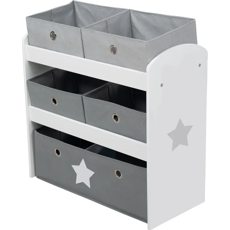 roba Spielregal 'Stars' - Spielzeugregal mit 5 Stoffboxen - Aufbewahrungsregal - Grau / Weiß