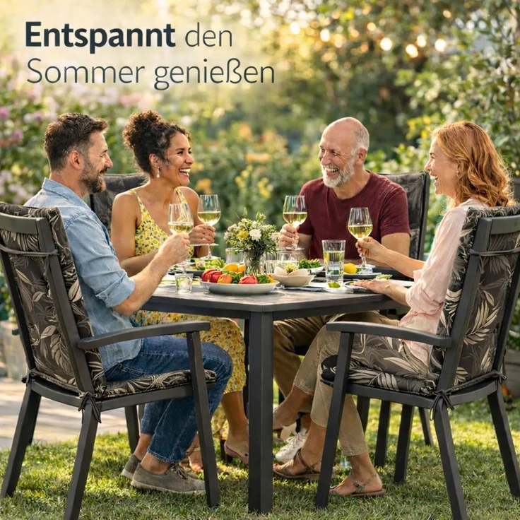 BURI 2x Hochlehner Auflage 117x49x6 cm - wetterfeste Gartenstuhlauflage mit Schaumkern & Vollvlies, Halteband & Bindebänder, bequemes Stuhlpolster für Balkon, Terrasse & Garten (Grau Blätter) – Bild 8