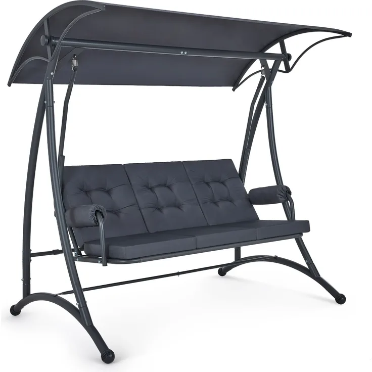 M MCombo 3-Sitzer Hollywoodschaukel mit Liegefunktion, 3 Extradickem Sitzkissen & Silent-Haken, Ruhige Gartenschaukel bis 300kg Belastbar, Schaukelbank Outdoor Wetterfest 4025 (grau)