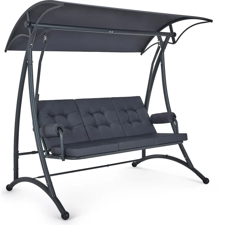 M MCombo 3-Sitzer Hollywoodschaukel mit Liegefunktion, 3 Extradickem Sitzkissen & Silent-Haken, Ruhige Gartenschaukel bis 300kg Belastbar, Schaukelbank Outdoor Wetterfest 4025 (grau) – Bild 1