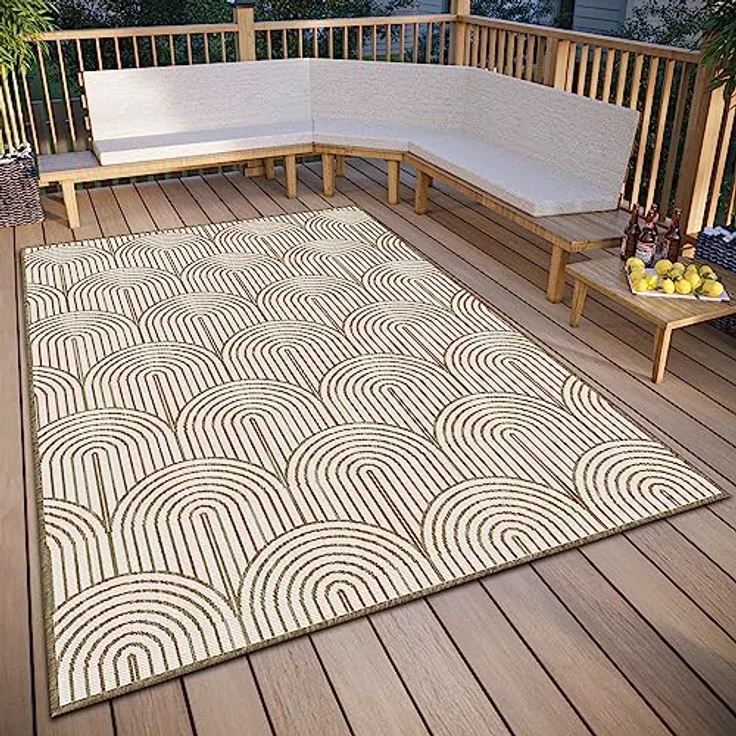 Hanse Home Pangli Outdoor Teppich Wetterfest – Wendeteppich Skandinavischer Boho Style Wasserfest Einfarbig Geometrisch 3D-Effekt für Garten, Balkon, Terrasse, Wohnzimmer – Linen, 240x330cm – Bild 11