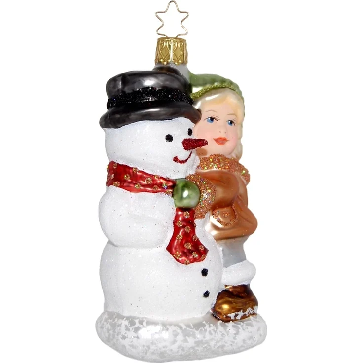 Ich wärm Dich, 12cm Schneemann Figuren Glasornament Inge-Glas Weihnachtsschmuck – Bild 1
