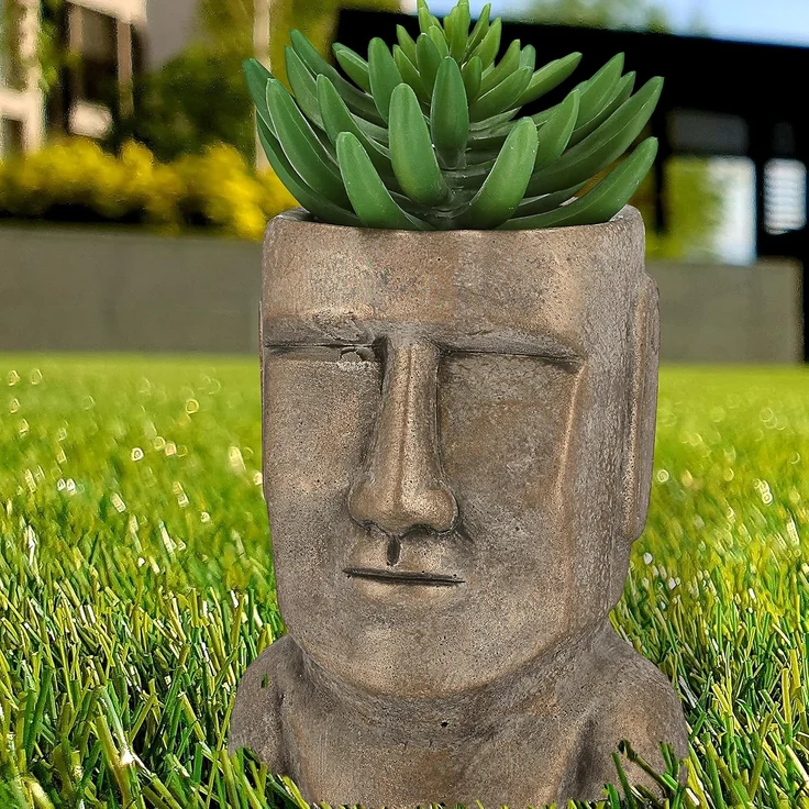 CEPEWA Blumentopf Pflanztopf Moai Kopf gold H21cm Terracotta Büste S – Bild 3