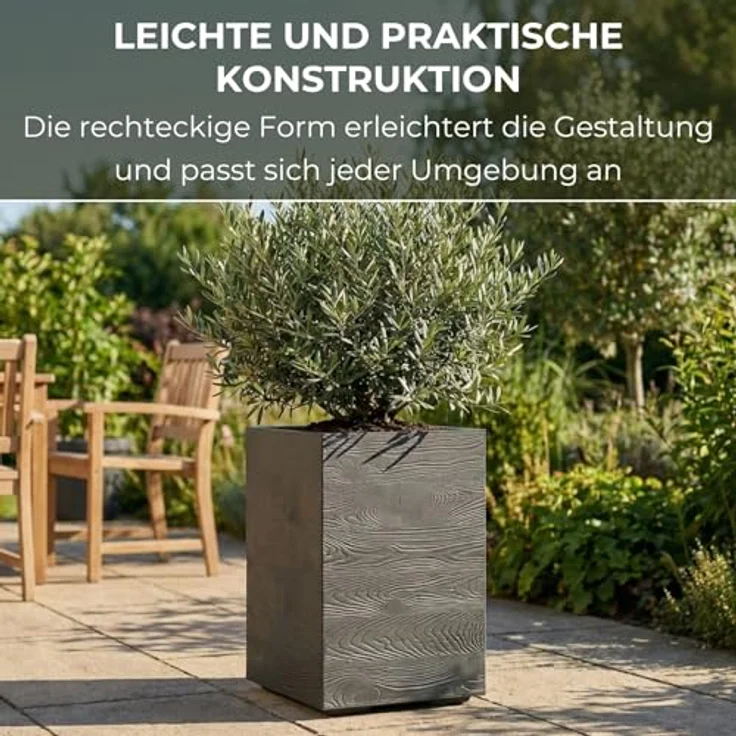 LAMELA Pflanzkübel mit Rollen Höhe 60 cm, 36L – Blumentopf aus Kunststoff in Holzoptik – Übertopf mit Wasserablauf – Modern für Innen & Außen - Wetterfest & Pflegeleicht, Antrazit – Bild 5