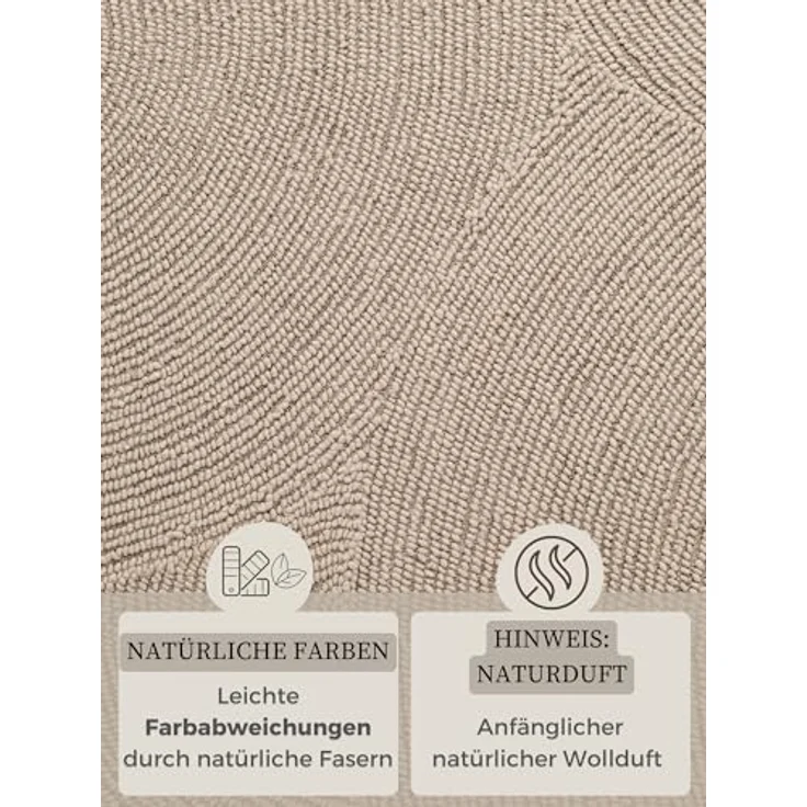XXXL Wollteppich Eleni, Rund, Beige, Struktur, ca. 200 cm Durchmesser, pflegeleicht, für Fußbodenheizung geeignet, handgetuftet aus 100% Wolle – Bild 4
