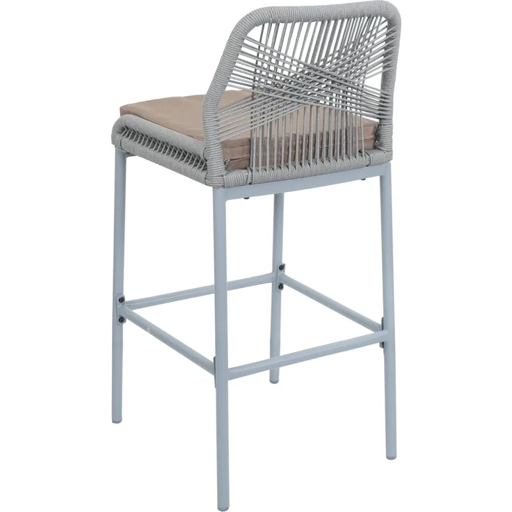 Mendler Rope-Barhocker HWC-O21, 2er-Set, Outdoor Sitzpolster Seilgeflecht Metall, Kissen taupe, Hellgrau, 101x45x52 cm – Bild 7
