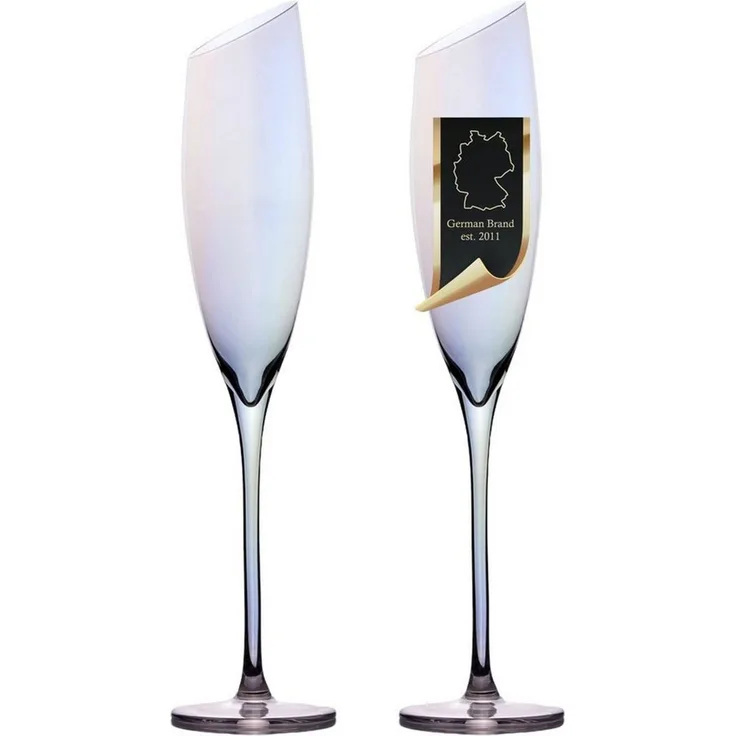 Intirilife Sektglas Champagnergläser Sektgläser Prosecco Glas spülmaschinenfest 150 ml, 2-tlg, Glas, Champagner Sekt Prosecco Gläser Set 150ml Regenbogen Schimmer (2-tlg)