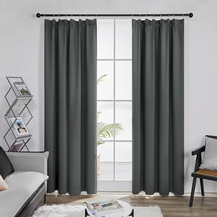 Deconovo Verdunklungsvorhänge mit Kräuselband Blickdicht Gardine Dunkelgrau | 2er Set, H 200 x B 140 cm, Gardinen für Schienensystem, Thermogardine, Schlafzimmer Gardinen, für Wohnzimmer, Sichtschutz – Bild 5