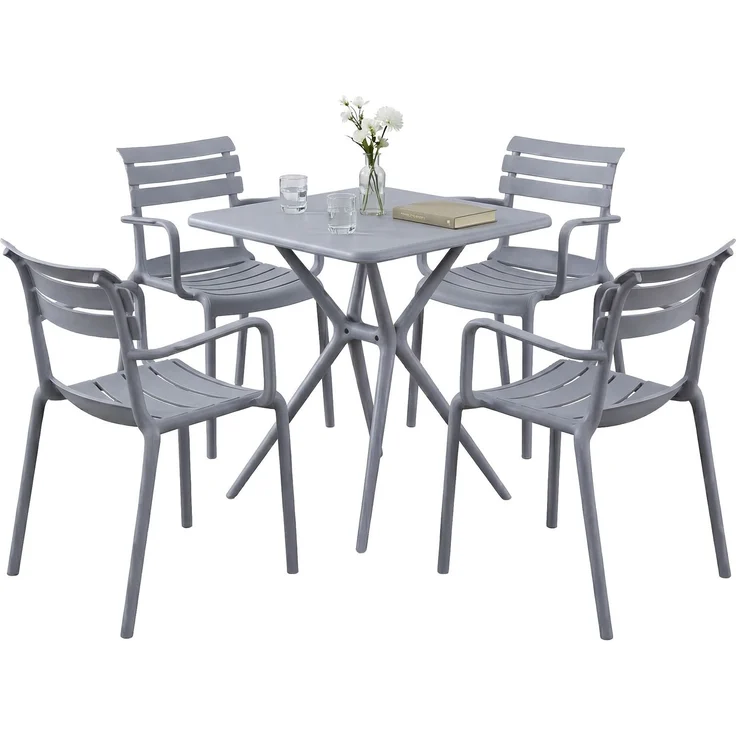 Gartenmöbel-Set NORA mit 4 Stühlen - 186x186x82cm, Kunststoff, Grau | Balkonset Gartenset Tisch mit Stühlen Bistroset Outdoor – Bild 1