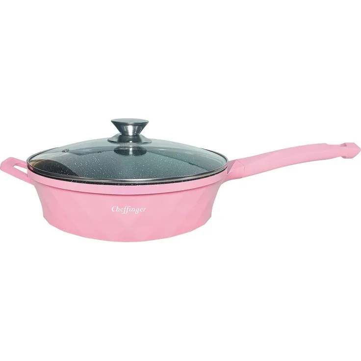 Pfanne Bratpfanne + Glasdeckel beschichtet Ø28 Induktion Cheffinger DIAPF28 pink