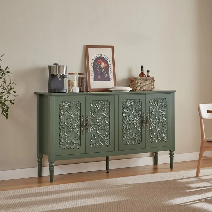 Fine Life Pro Sideboard Sideboard Vintagegrün, Relief-Schnitzerei, abgerundete Ecken – Bild 1