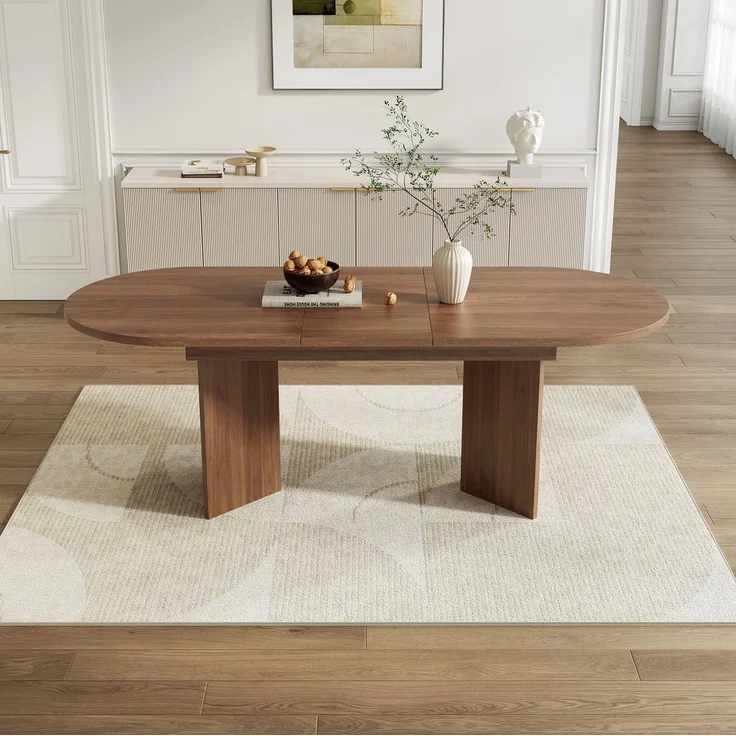 Ausziehbarer Esstisch mit abgerundeten Ecken, 120/160x80 cm, Walnuss – Bild 3