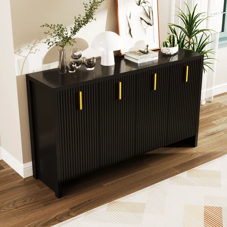 Sideboard, Holzwerkstoff mit verstellbaren Einlegeböden, 140x38x80 cm, Schwarz – Bild 9