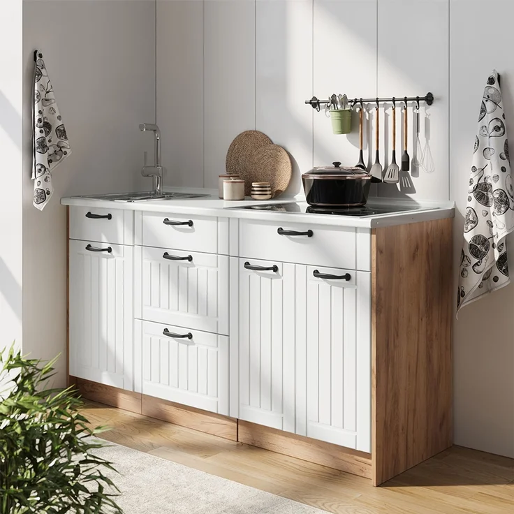Küchenblock Fame-Line Weiß Landhaus/Goldkraft Eiche 150 cm, AP Anthrazit Vicco – Bild 5