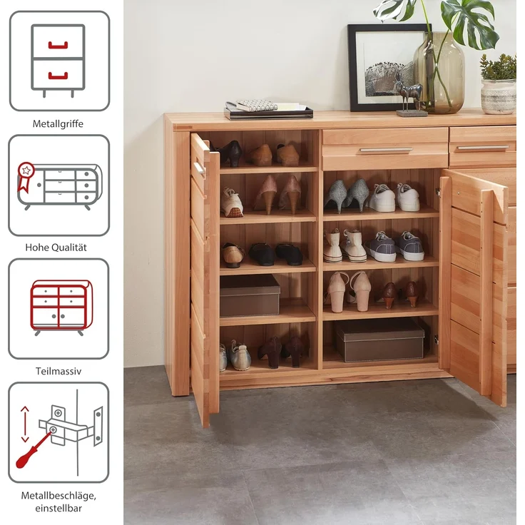 Nature ONE Schuhschrank in Kernbuche Teil-massiv FSC-Zertifiziert - Schuhregal mit viel Stauraum für Ihre Schuhe - 160 x 100 x 40 cm (B/H/T) – Bild 6