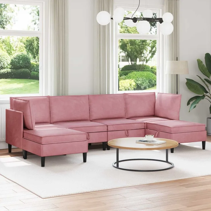 vidaXL Wohnzimmergarnitur mit Kissen mit Speicher 6 pcs Rosa Samt 3413747