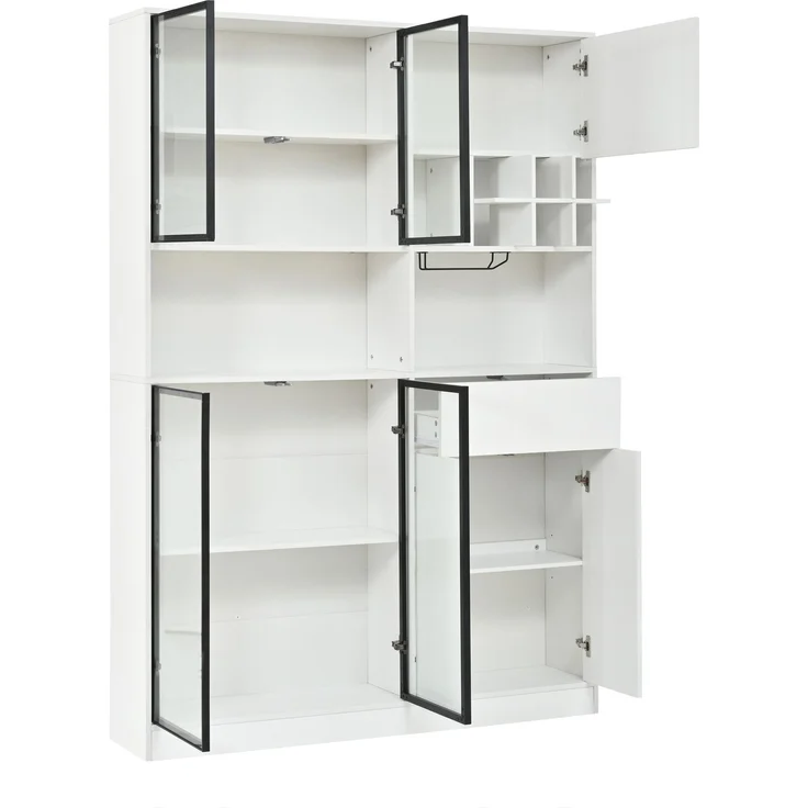 DESVIAE Regal Vitrinenschrank Weiß aus Spanplatte – 140x200x30 cm – LED-Beleuchtung, 7 Türen – Bild 8