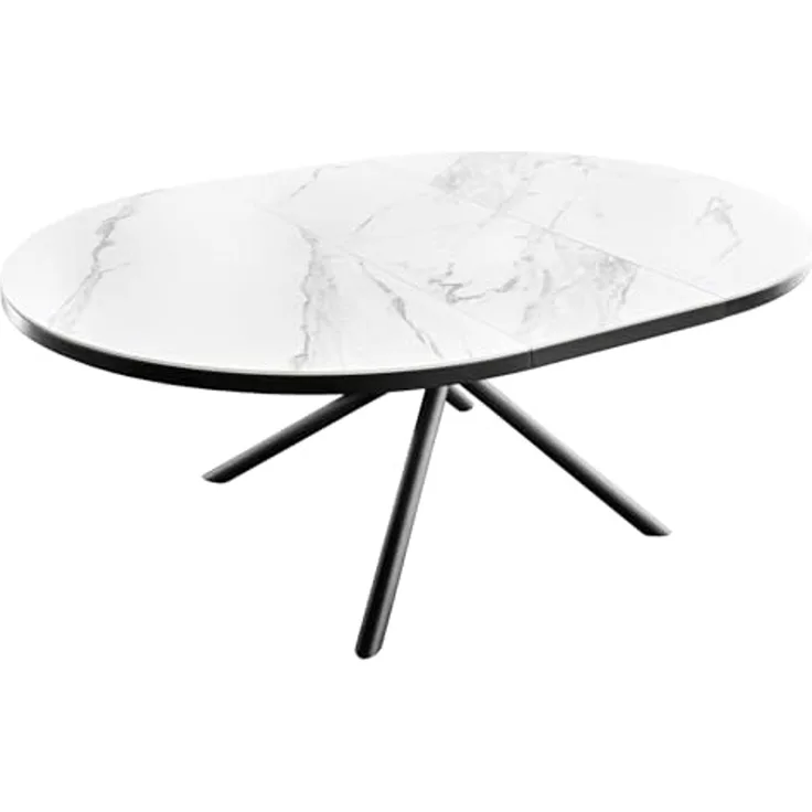riess-ambiente Esstisch MIKADO 120–160cm weiß/schwarz - Keramik, oval, ausziehbar, 6 Personen (Einzelartikel, 1-St), Sterngestell aus Metall & Marmor-Design - ideal für Dein Esszimmer