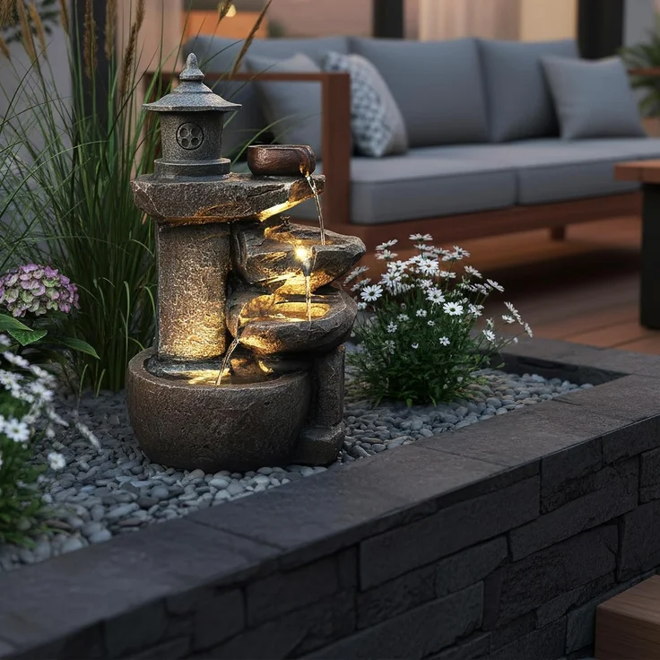 Arnusa Gartenbrunnen Zimmerbrunnen BK851 Springbrunnen Wasserfall Kaskade, Komplettset mit LED Beleuchtung 50 cm Höhe – Bild 2