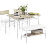 HOMCOM Esstisch-Set, rechteckig aus Eiche und Metall, 110x75x70 cm, inkl. 2 Stühlen und Bank, abgerundete Ecken, praktische Ablagefächer, Kunstlederbezug, für Esszimmer und kleine Küchen