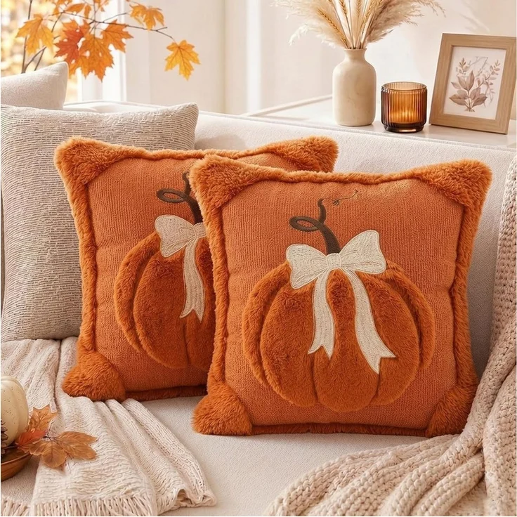 Diwzbyn Kissenbezug 1/2-teiliges Herbst-Kissenbezug-Set, Kürbis-Motiv-Kissenbezüge, (2 Stück), dekorative Kissenhüllen, geeignet für Halloween, Thanksgiving usw – Bild 3