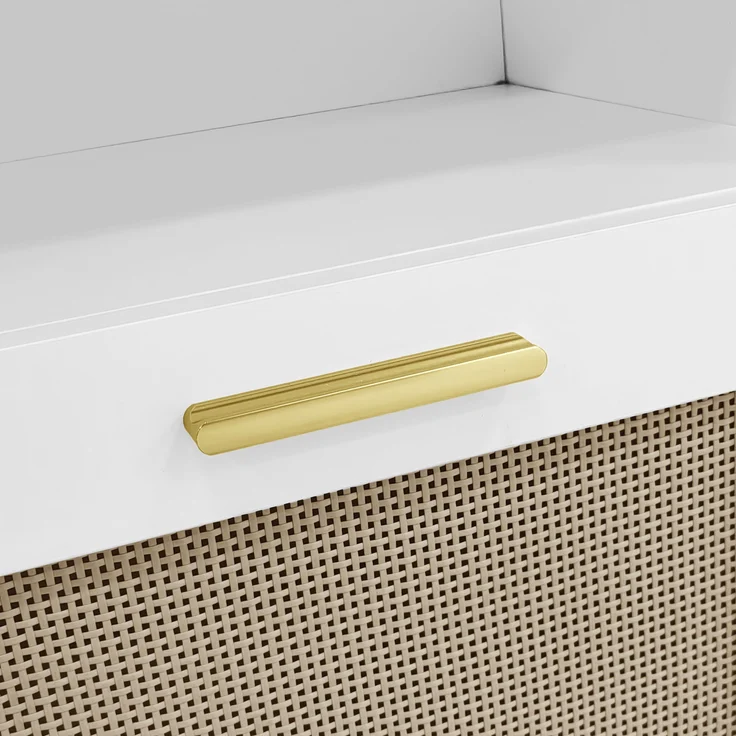 Großer Garderobenschrank mit Spiegel, LED-Beleuchtung 16 Farben, Rattan-Optik Türen, Sitzbank & viel Stauraum für Flur und Eingangsbereich – Bild 9