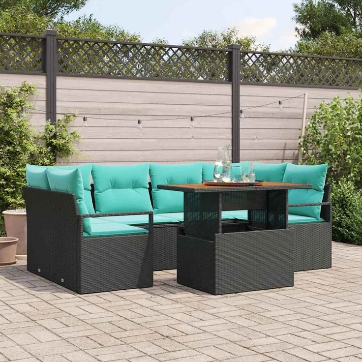 vidaXL Garten-Sofa-Set 7 stk. 6-Sitzer Schwarz 3349668 – Bild 1