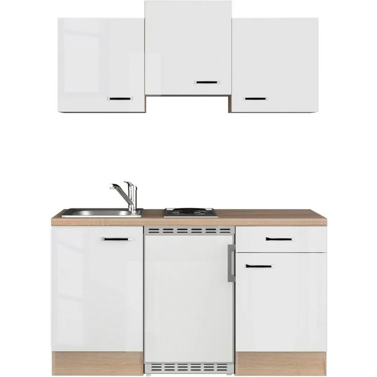 Flex-Well Küchenzeile Florenz, Breite 150,5 cm, mit Unterbau-Kühlschrank, Kochfeld und Spüle
