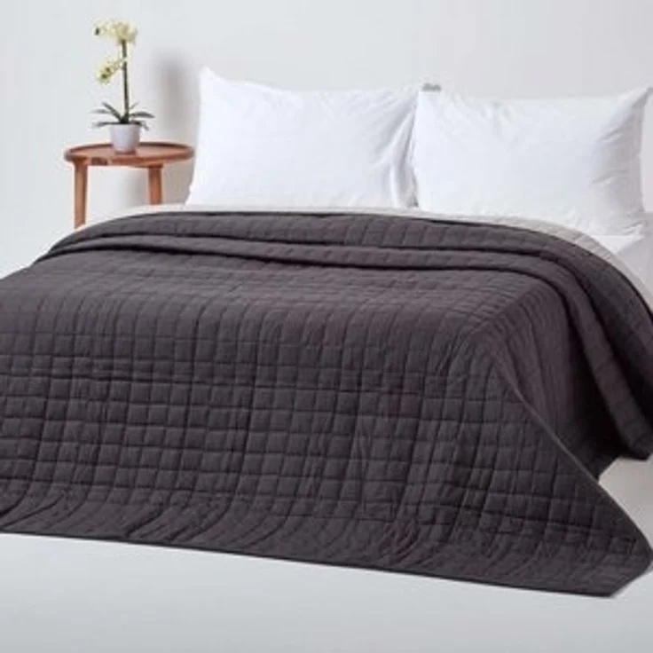 Plaid Gesteppte Tagesdecke aus 100% Baumwolle, schwarz/grau, 150 x 200 cm, Homescapes – Bild 6