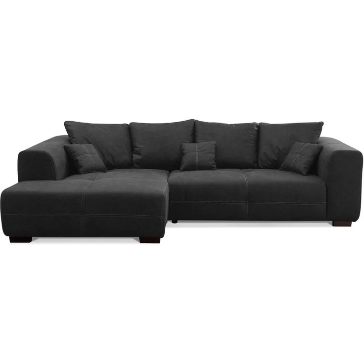 CAVADORE Ecksofa Mavericco inkl. Kissen / XXL-Eckcouch im modernen Design / Longchair links / 285 x 69 x 170 / Lederoptik dunkelgrau