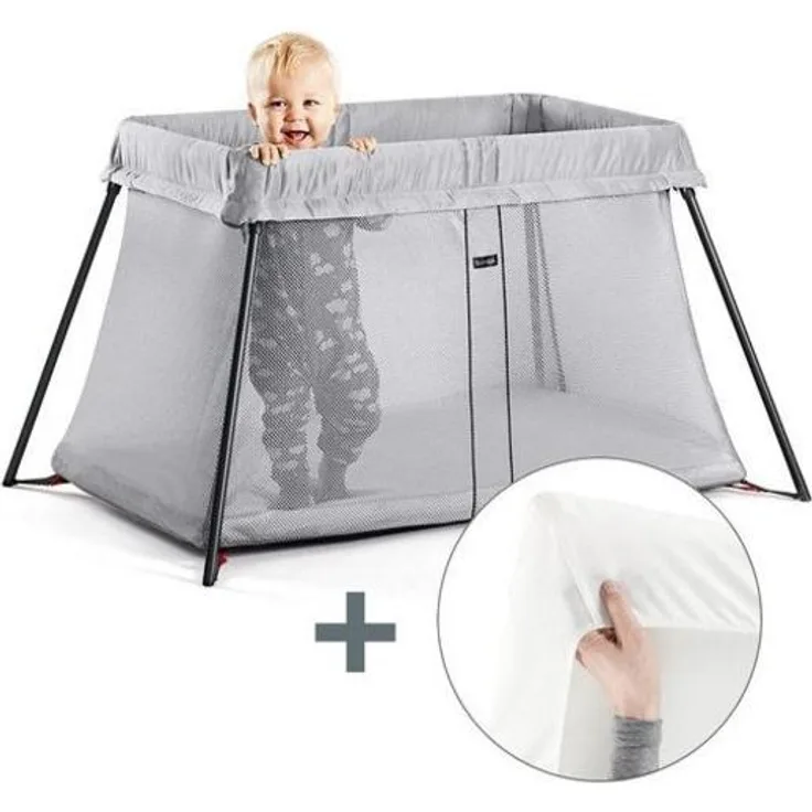 BabyBjörn Reisebett Light + Spannbettuch Silber