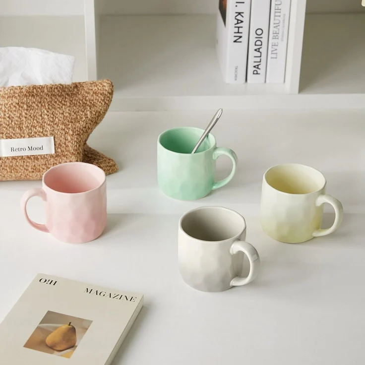 JIWOO Tasse 4er,380ml,Skandinavische Keramiktassen-Set,Kaffeebecher,Teebecher, 4-tlg, Keramik, Keramiktassen Handgefertigt Kafeeservice Mikrowellen spülmaschinenfest – Bild 2