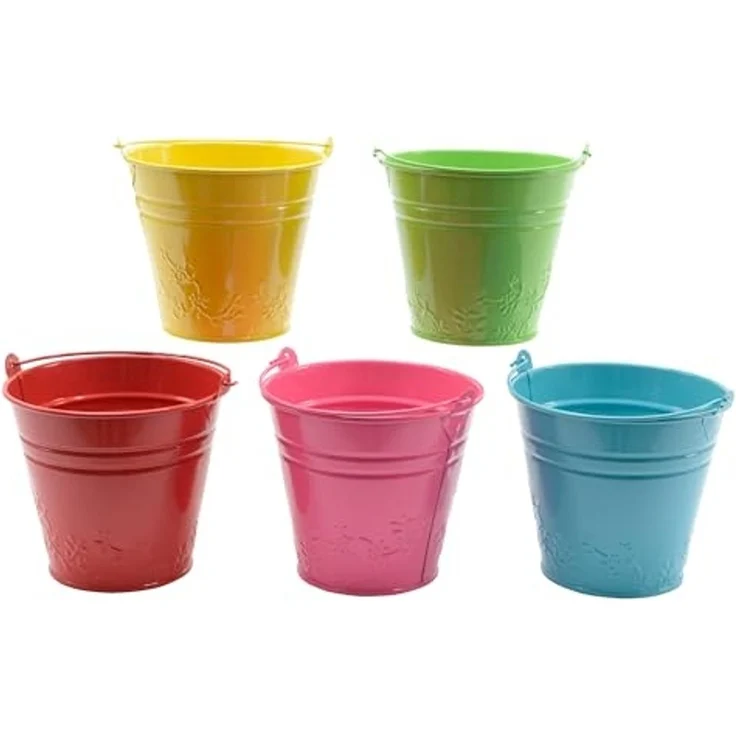 Decoris season decorations Blumentopf, Blumentopf / Übertopf Eimer Metall 11,5x10,5cm bunt 1 Stück sortiert – Bild 1