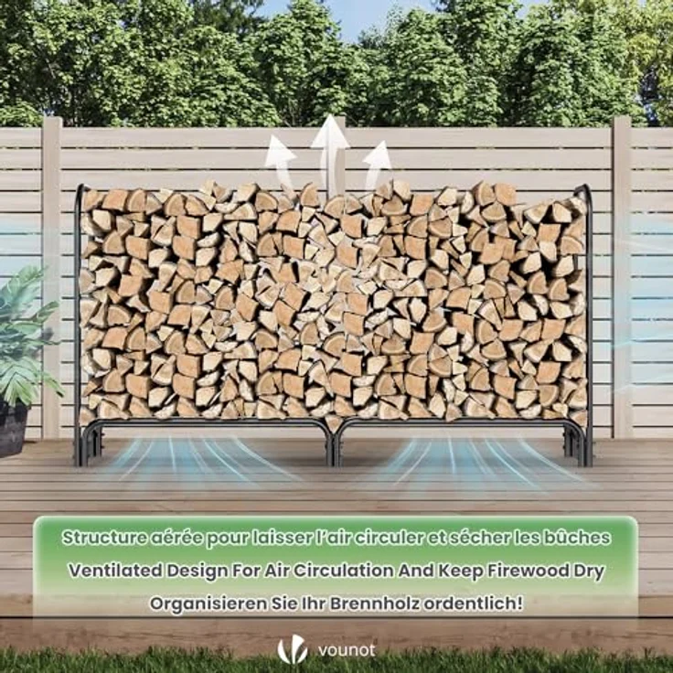VOUNOT Kaminholzregal Aussen Metall, Brennholzregal Außen, Feuerholzregal Outdoor mit wasserdichte Abdeckung, 200 x 116 x 36 cm – Bild 8