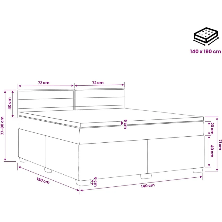 vidaXL Boxspringbett mit Matratze Creme 140 x 190 cm Stoff 3450472 – Bild 11