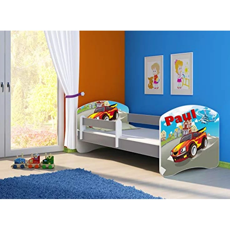 ACMA Kinderbett Jugendbett mit Einer Schublade und Matratze Grau mit Rausfallschutz Lattenrost II (03 Racing Car, 160x80) – Bild 5