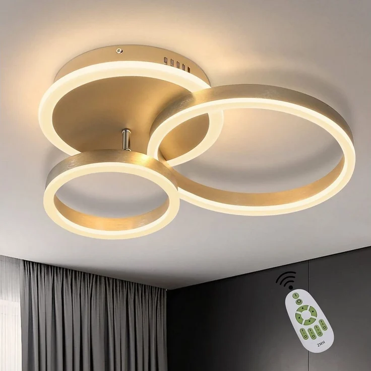 Nettlife LED Deckenleuchte Gold 3 Ringe Wohnzimmer Dimmbar 46W mit Fernbedienung 50CM, Dimmbar, LED fest integriert, Wohnzimmer Schlafzimmer Küche Esszimmer Büro – Bild 5