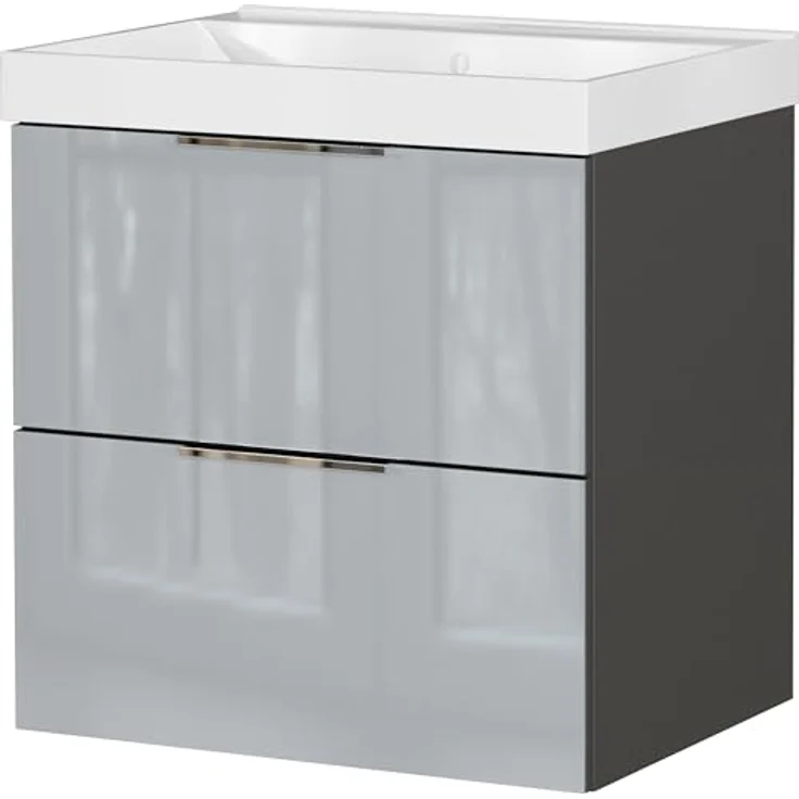 Germania Waschtisch inkl. Becken 9086-587 GW-Vasio, in Graphit/Silbergrau, mit Waschbecken in Dekor weiß, 61 x 65 x 46 cm (BxHxT) – Bild 2