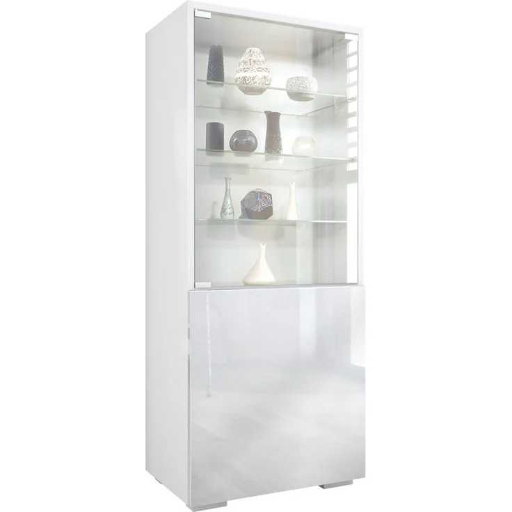 Vladon Standvitrine Granada (Vitrinenschrank, mit Glastür und Glaseinsatz) Weiß matt/Weiß Hochglanz (50 x 122,5 x 34,5 cm) – Bild 5
