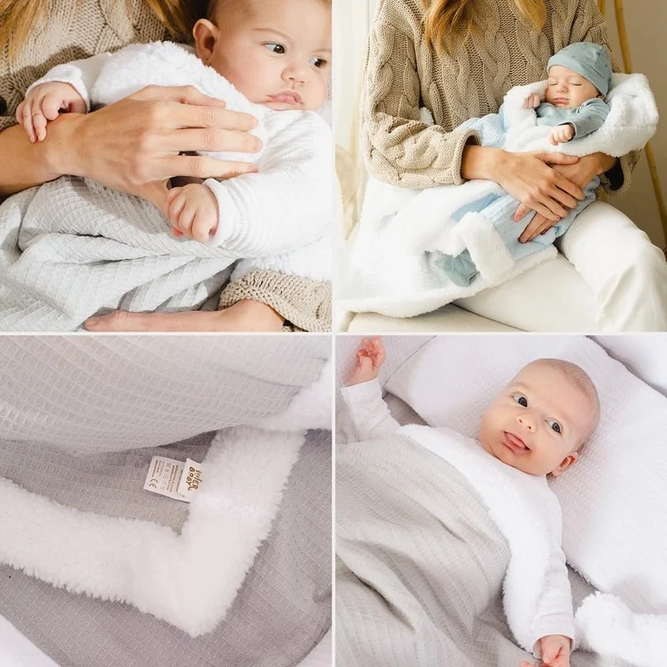 Babydecke in Waffel Piqué -Petrolblau – Bild 7