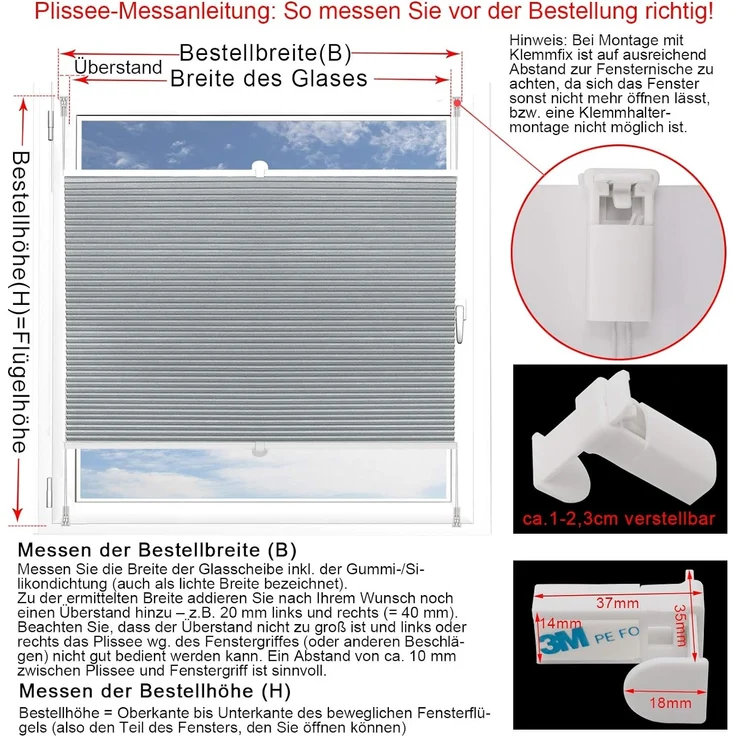WOLTU Wabenplissee ohne Bohren Verdunklung Thermo Doppelplissee Klemmfix Zweifarbig 75x120 cm Grau-Weiß, Plissee Faltrollo Sonnen-, Sicht- & Schallschutz, Jalousie Plisseerollo für Fenster & Tür – Bild 7