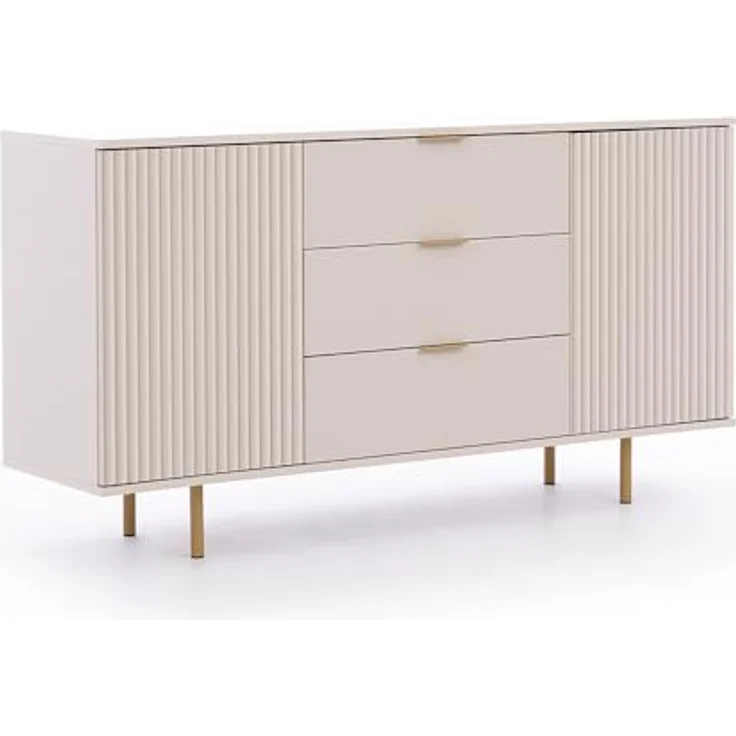 Lomadox Wohnzimmer-Set NADOR-132, (Mega-Spar-Set, 3-St, Couchtisch Lowboard Sideboard), Kaschmir mit goldfarbenen Metallgriffen und -füßen, Front Rillenoptik – Bild 4