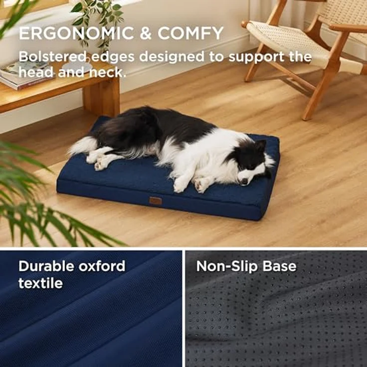 BEDSURE orthopädisches Hundebett mittelgroße Hunde - 91 x 69 x 7.6 cm Hundekissen flauschig Hundematte waschbar Hundematratze in Navyblau für mittelgroße Hunde – Bild 4